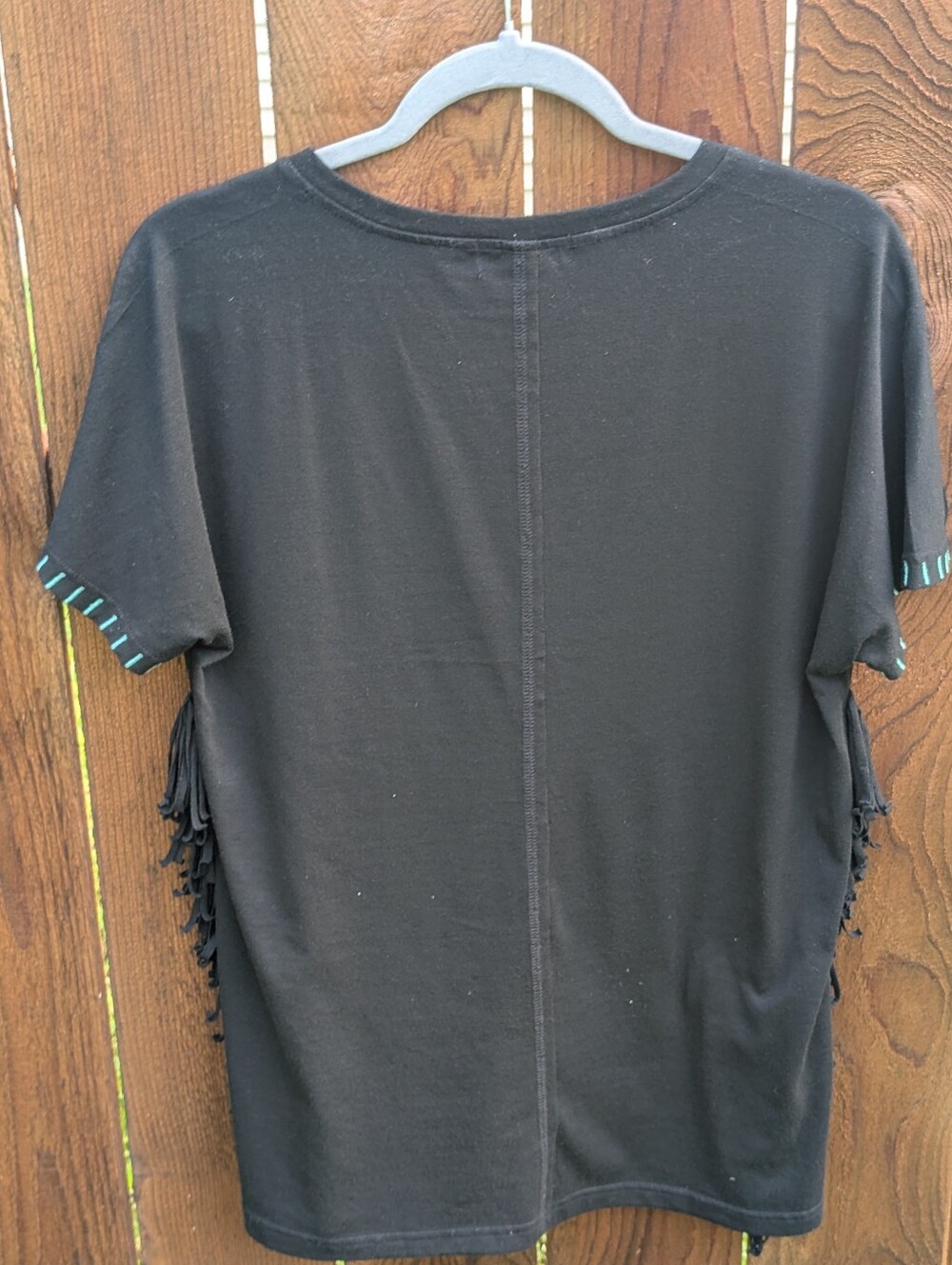 Cowboy fringed tee shirt, bucking bronco w cowboy embroidery shirt - Picture 3 of 6